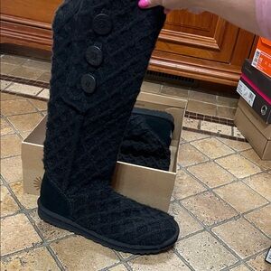 UGG Black Knit Button Winter Boots